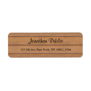 Trendy Handwritten Script Name Text Wood Return Address Label