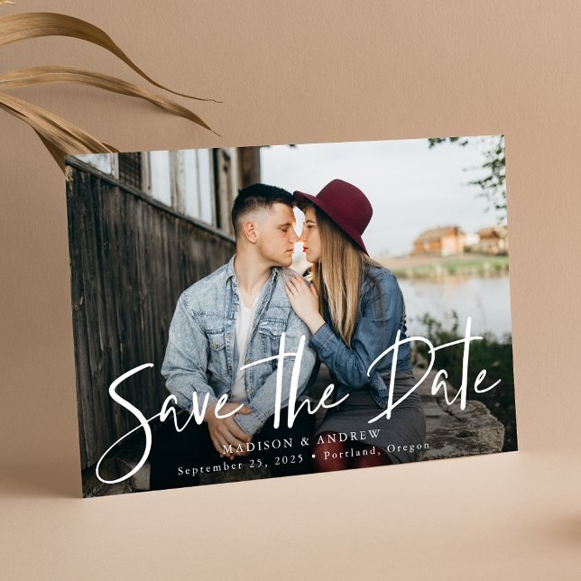 Trendy Handwritten Script Photo Save The Date (Creator Uploaded)
