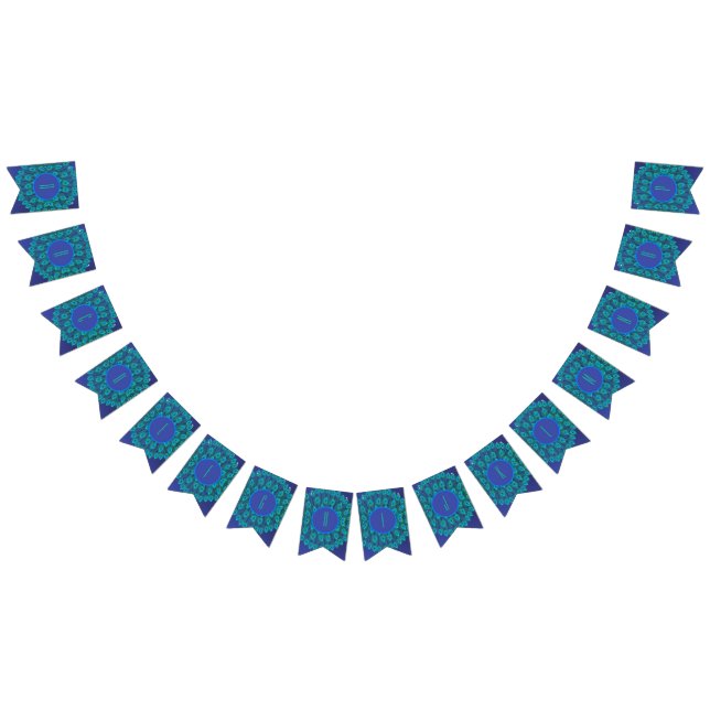 TRENDY HAPPY BIRTHDAY PEACOCK FEATHER BLUE GREEN  BUNTING  (All)