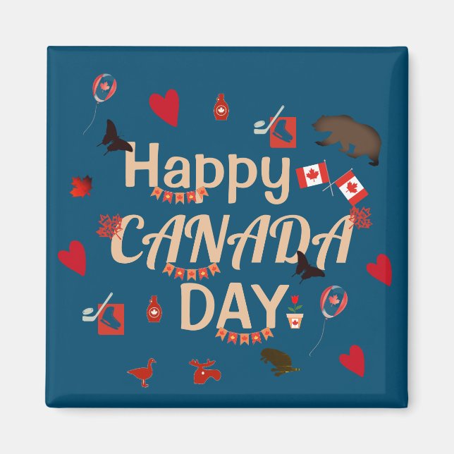 Trendy Happy Canada Day Blue Magnet (Front)