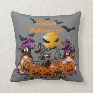 Trendy Happy Halloween Grey Gnome Cotton 16"X16 Cushion