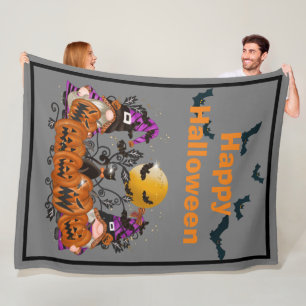 Trendy Happy Halloween Grey Gnome Fleece Blanket