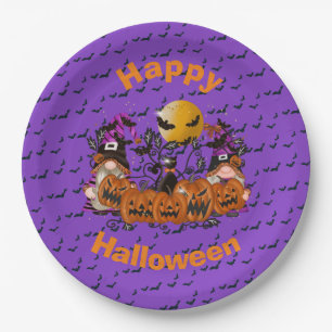 Trendy Happy Halloween Purple Gnome Paper Plate
