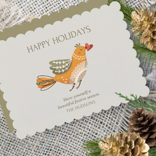 Trendy Happy Holidays   Cute Bird Illustration Holiday Card