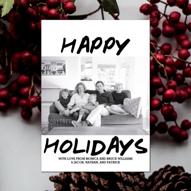 Trendy Happy Holidays Photo Card | Black (Black Trendy Happy Holidays Photo Card)