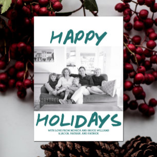 Trendy Happy Holidays Photo Card   Teal
