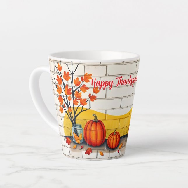 Trendy Happy Thanksgiving Beautiful Fall Latte Mug (Left Angle)