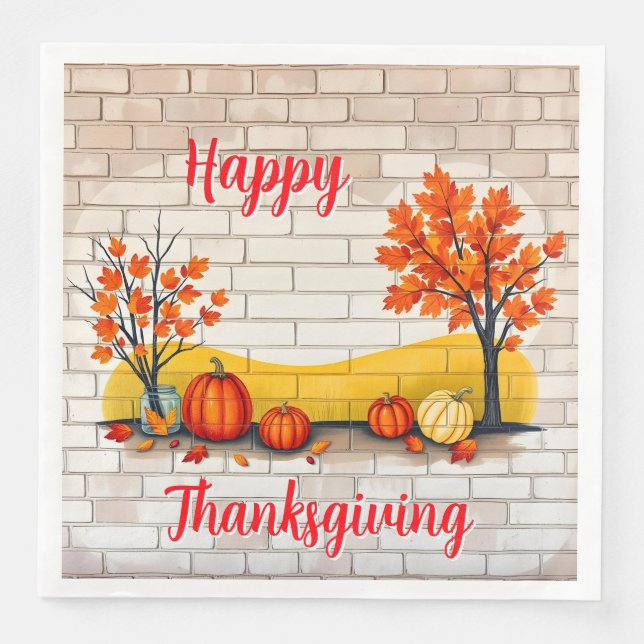 Trendy Happy Thanksgiving Beautiful Fall Napkin (Front)
