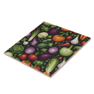 Trendy Happy Vegetables Healthy Food Collection Ceramic Tile