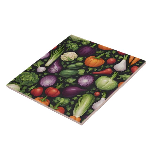 Trendy Happy Vegetables Healthy Food Collection Ceramic Tile (Side)