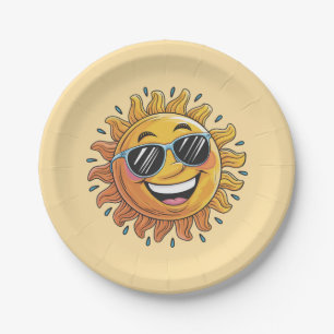 Trendy Happy Yellow Sun with Sunglasses   Paper Plate