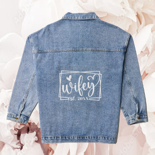 Trendy Heart Calligraphy Wifey Bride Wedding Denim Jacket