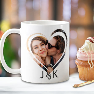 Trendy Heart Couple Newlywed Family Photo Collage  Coffee Mug