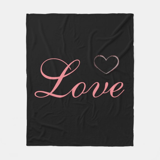 Trendy Heart Grey Calligraphy Love Wedding Fleece Blanket (Front)