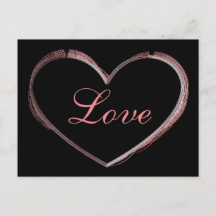 Trendy Heart Grey Calligraphy Love Wedding Holiday Postcard