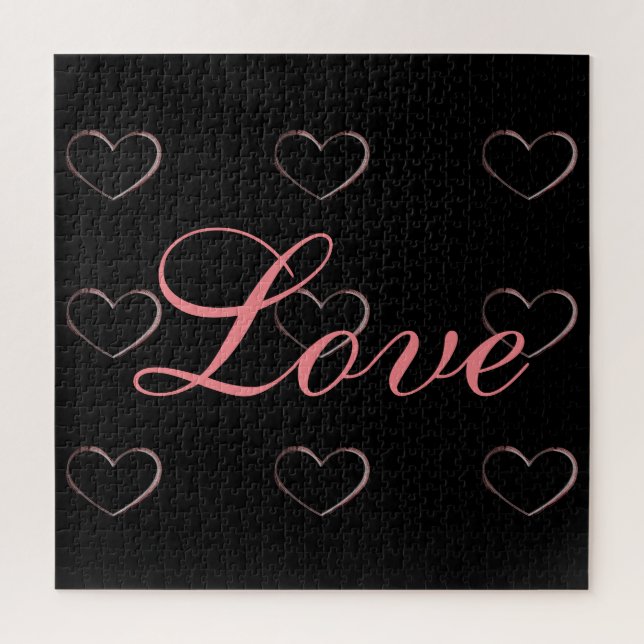 Trendy Heart Grey Calligraphy Love Wedding Jigsaw Puzzle (Vertical)