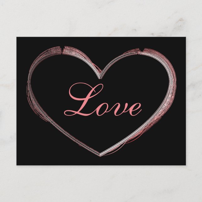 Trendy Heart Grey Calligraphy Love Wedding Postcard (Front)