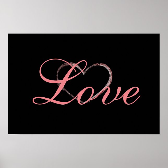 Trendy Heart Grey Calligraphy Love Wedding Poster (Front)