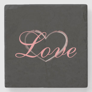 Trendy Heart Grey Calligraphy Love Wedding Stone Coaster