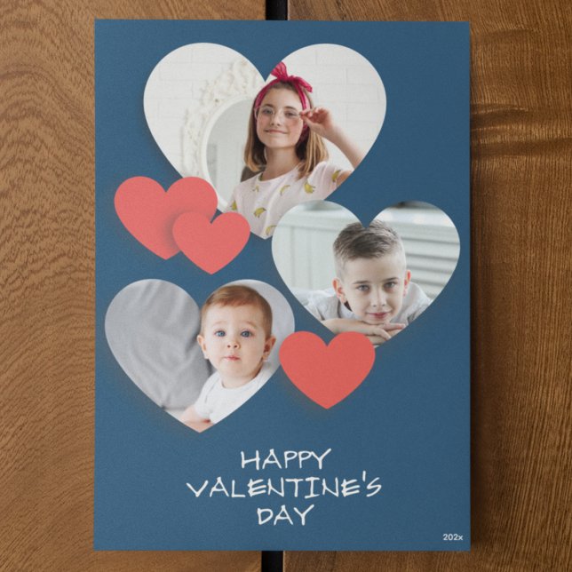 Trendy Heart Photo Collage Blue Greeting Card (Creator Uploaded)