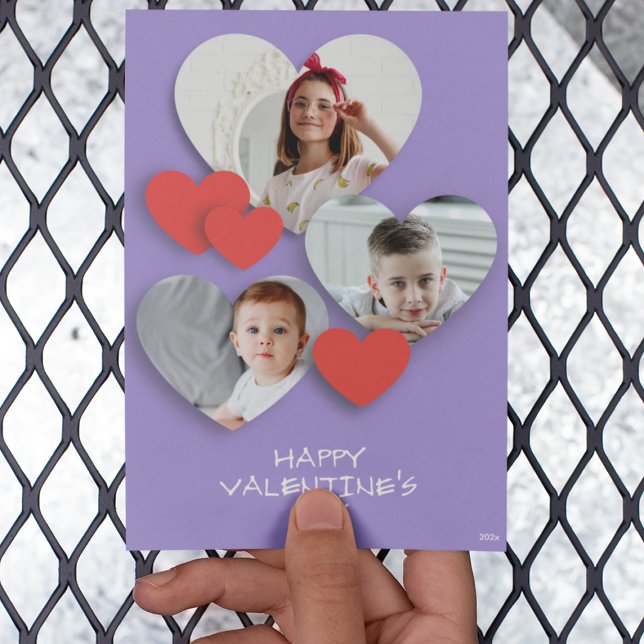 Trendy Heart Photo Collage Lavender Greeting Card (Creator Uploaded)