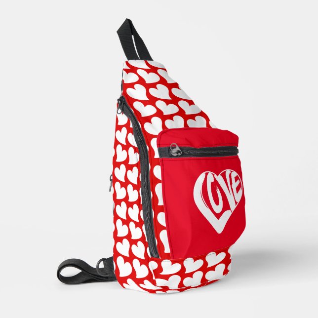 Trendy Hearts And Love Typography Red White Style Sling Bag (Left Corner)
