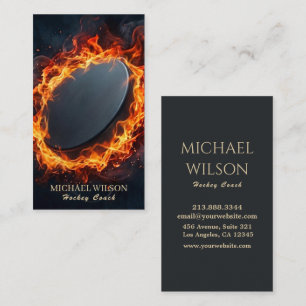 Trendy Hockey Puck Flame – Modern Athletic Design Business Card