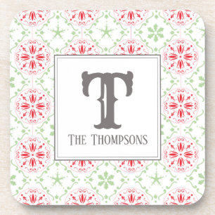 Trendy Holiday Snowflakes Christmas Monogram Coaster