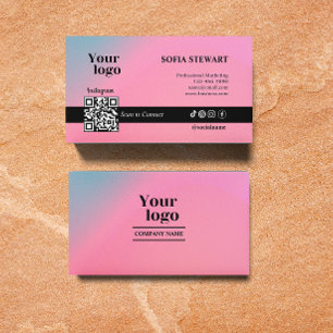 Trendy Hologram Scan To Connect Social Media Icons Business Card