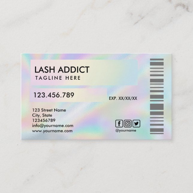 trendy holograph pill bottle lashes package label  business card (Front)
