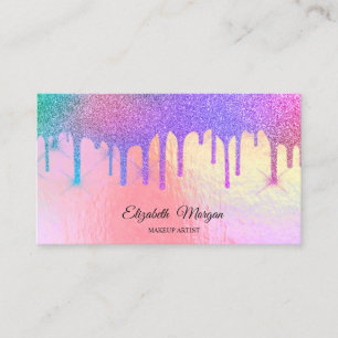 Trendy Holographic Glitter Drips Professional   Business Card