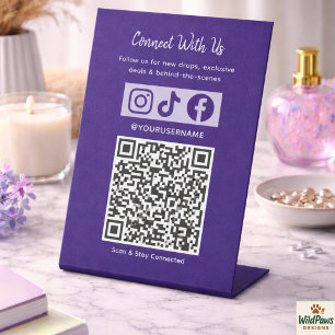 Trendy Holographic QR Code Connect With Us Pedestal Sign