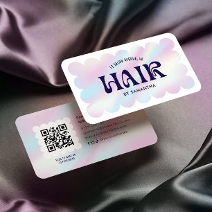 Trendy Holographic QR Code Hairstylist Hair Salon Business Card