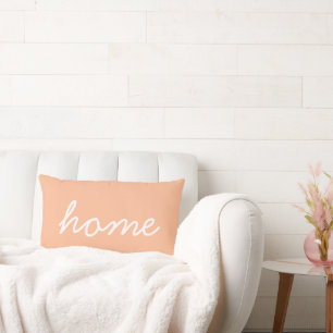Trendy Home Quote Peach White Stylish Script Cute  Lumbar Cushion