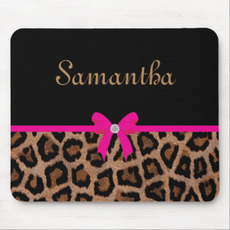 Trendy Hot Pink and Black Leopard Bow Mouse Pad