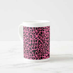 Trendy Hot Pink and Black Modern Leopard Print Bone China Mug