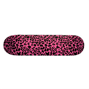 Trendy Hot Pink and Black Modern Leopard Print Skateboard