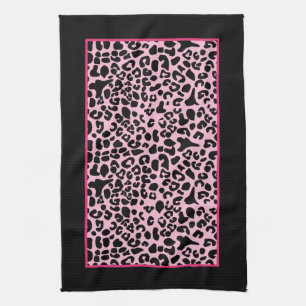 Trendy Hot Pink and Black Modern Leopard Print Tea Towel