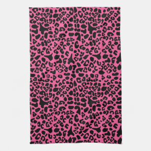 Trendy Hot Pink and Black Modern Leopard Print Tea Towel