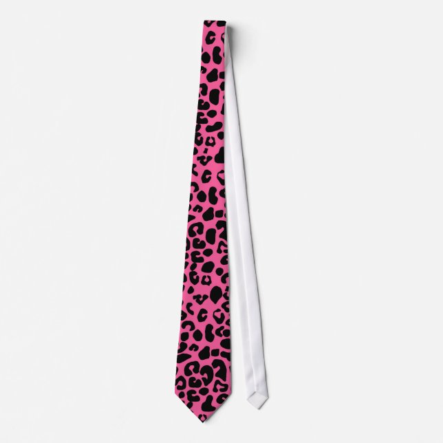 Trendy Hot Pink and Black Modern Leopard Print Tie (Front)