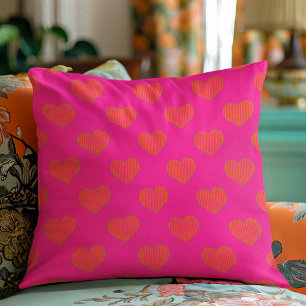 Trendy Hot Pink and Orange Glitter Heart Cushion