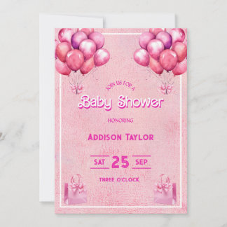 Trendy Hot Pink Barbiedoll Baby Shower Invitation