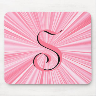 Trendy Hot Pink Colour Burst Monogram Initial Mouse Pad