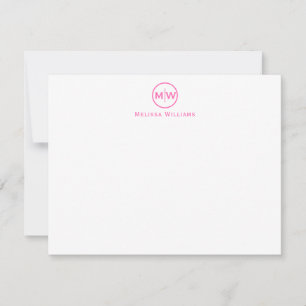 Trendy Hot Pink Modern Circle Two Monogram Initial Card