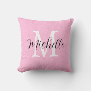 Trendy Hot Pink Monogram and Name Cushion