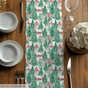 Trendy hot pink red preppy Christmas table runner