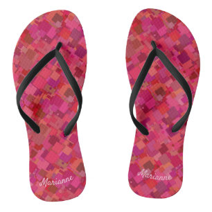 Trendy Hot Pink Retro Pattern Thongs