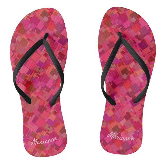 Trendy Hot Pink Retro Pattern Thongs (Footbed)