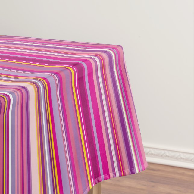 Trendy Hot Pink Stripes Fun Colourful Pattern Tablecloth (In Situ)