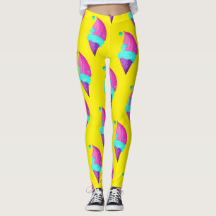Trendy Hot Pink Yellow Colourful Ice Cream Pattern Leggings